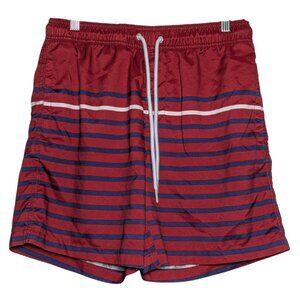 Amazon Essentials Men's Quick-Dry Swim Trunk Red Blue Stripes, Small, 7" Inseam